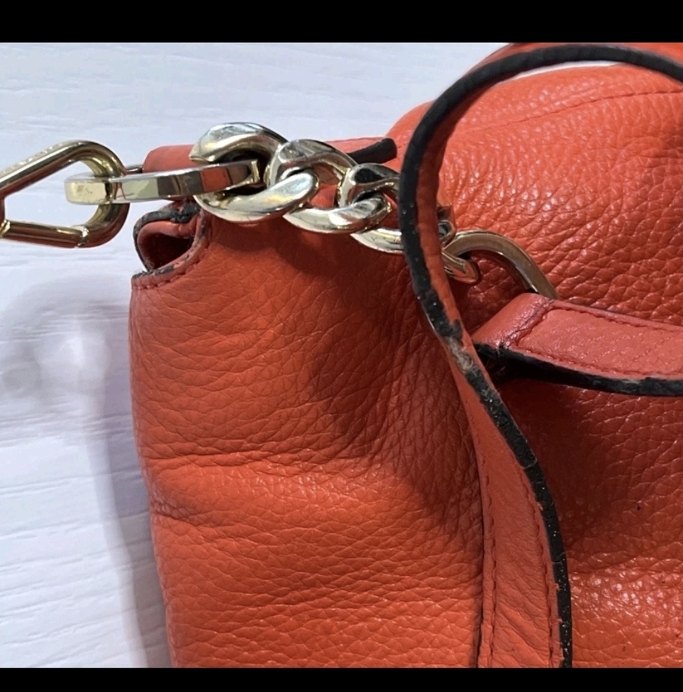 Michael Kors Purse Red Orange Bedford Leather Tassel Crossbody Bag Saddle - Picture 6 of 14